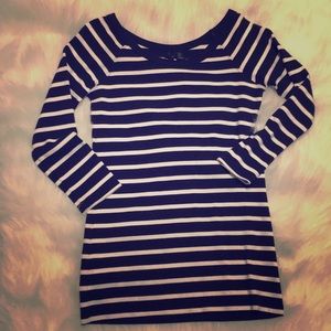 Carole Little navy white striped shirt small